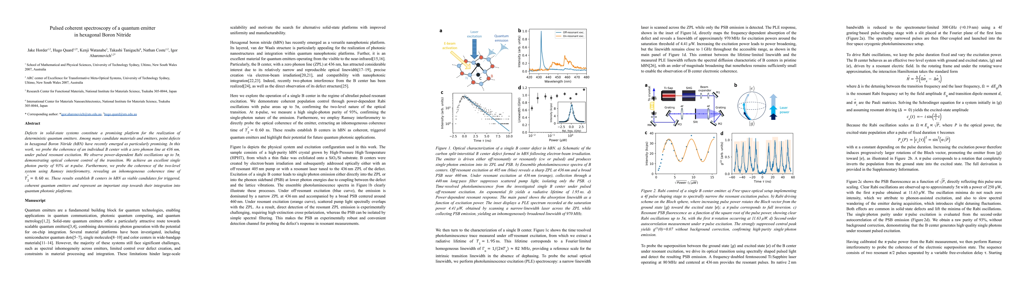 Thumbnail for Pulsed coherent spectroscopy of a quantum emitter in hexagonal Boron Nitride