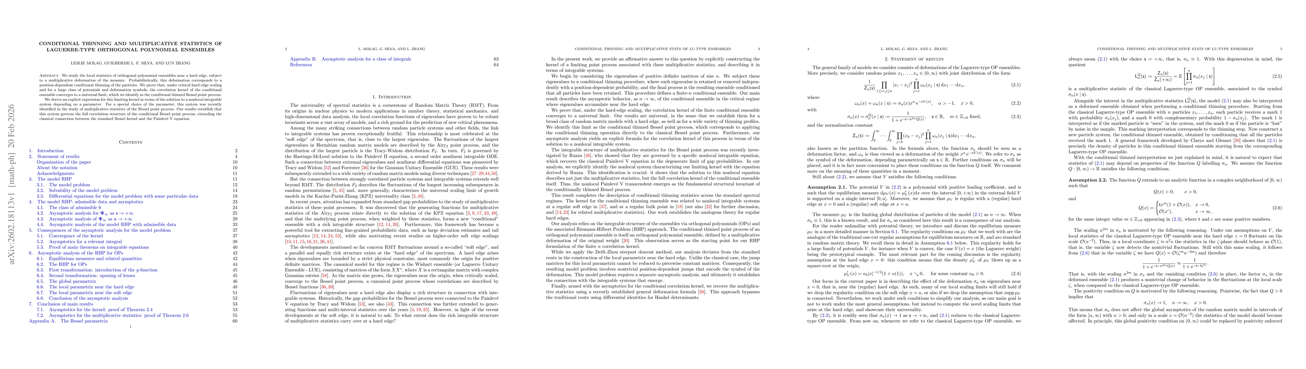 Thumbnail for Conditional thinning and multiplicative statistics of Laguerre-type orthogonal polynomial ensembles