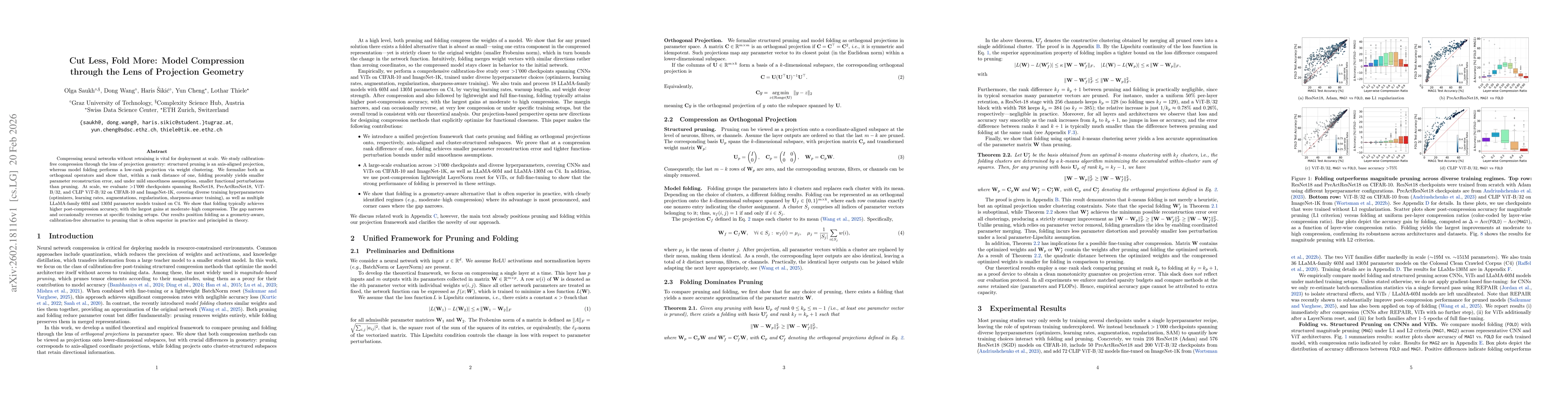 Thumbnail for Cut Less, Fold More: Model Compression through the Lens of Projection Geometry