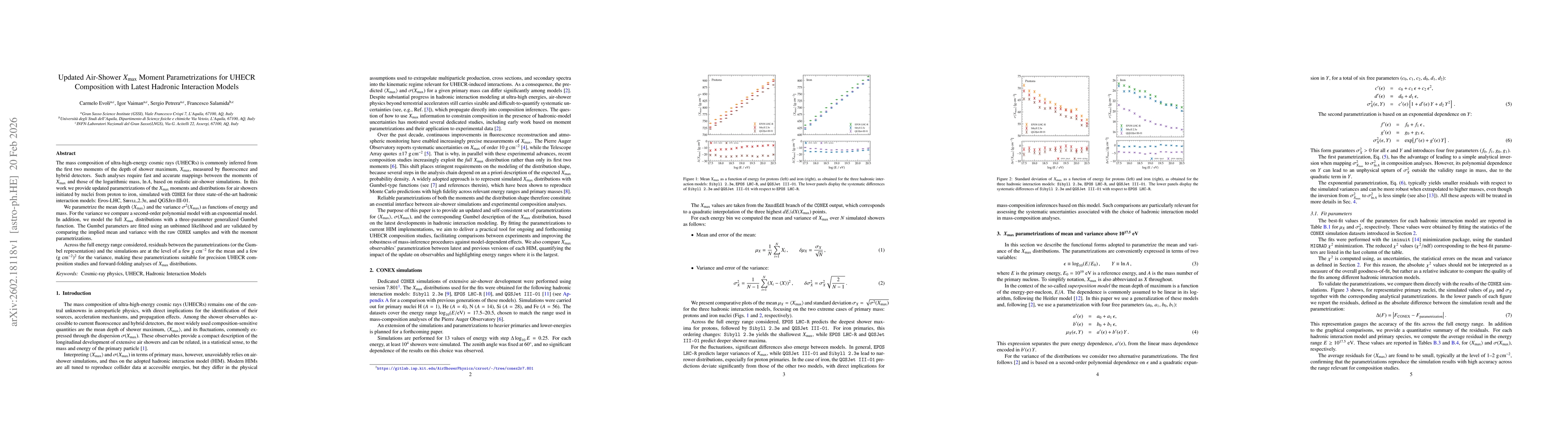 Thumbnail for Updated Air-Shower $X_{\rm max}$ Moment Parametrizations for UHECR Composition with Latest Hadronic Interaction Models