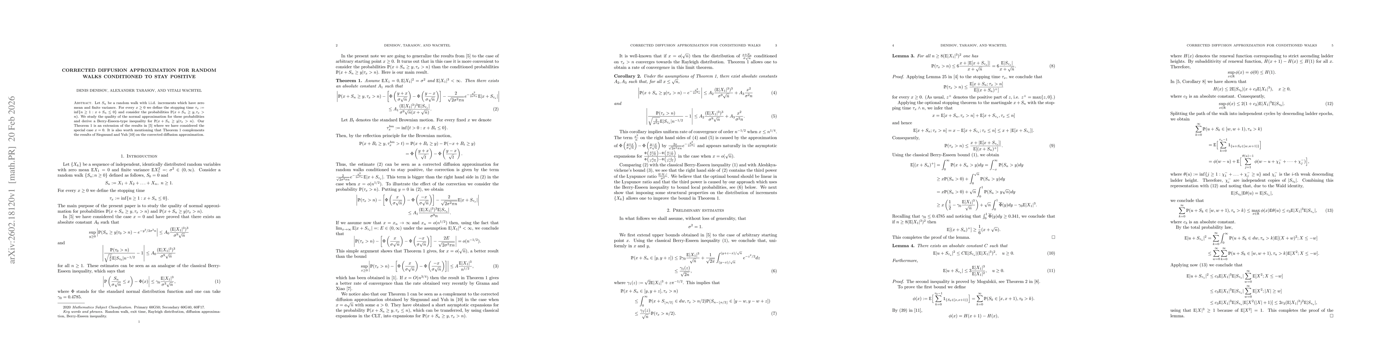 Thumbnail for Corrected diffusion approximation for random walks conditioned to stay positive