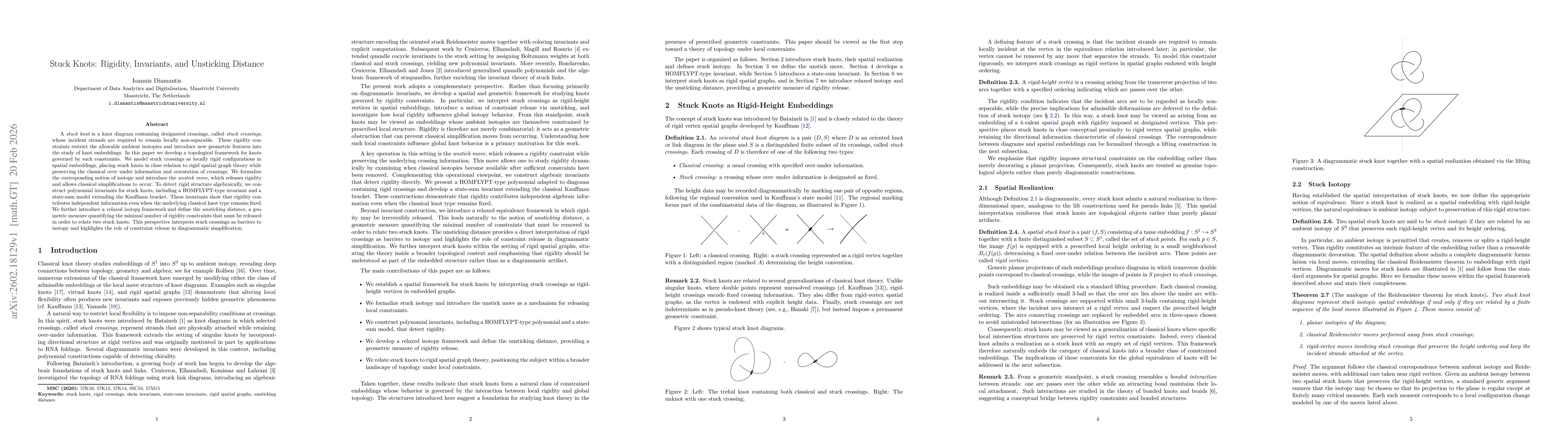 Thumbnail for Stuck Knots: Rigidity, Invariants, and Unsticking Distance
