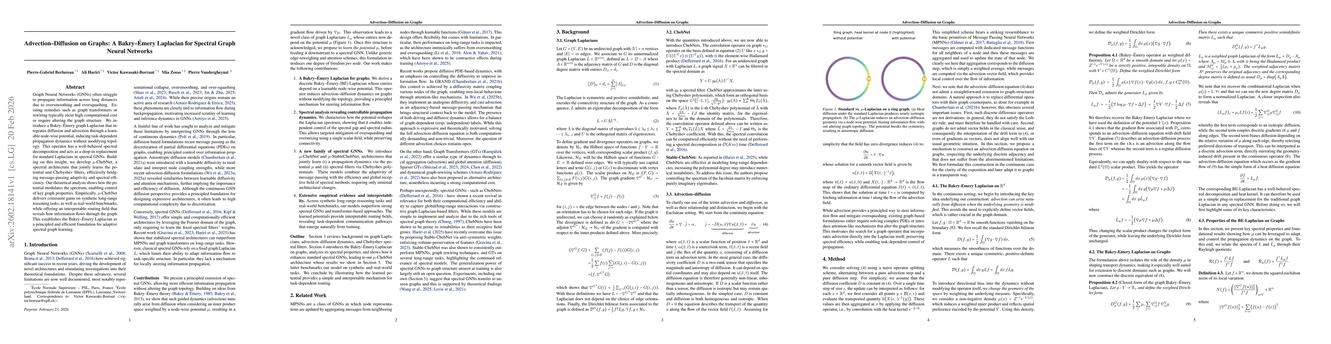 Thumbnail for Advection-Diffusion on Graphs: A Bakry-Emery Laplacian for Spectral Graph Neural Networks