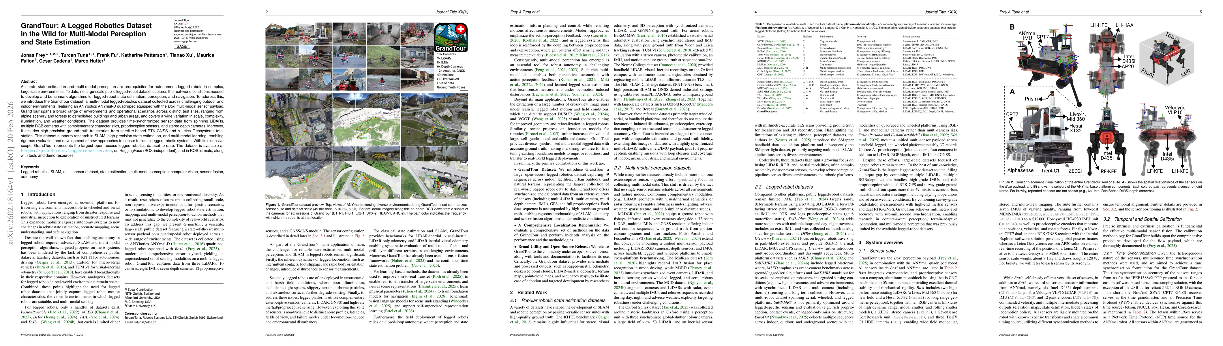 Thumbnail for GrandTour: A Legged Robotics Dataset in the Wild for Multi-Modal Perception and State Estimation