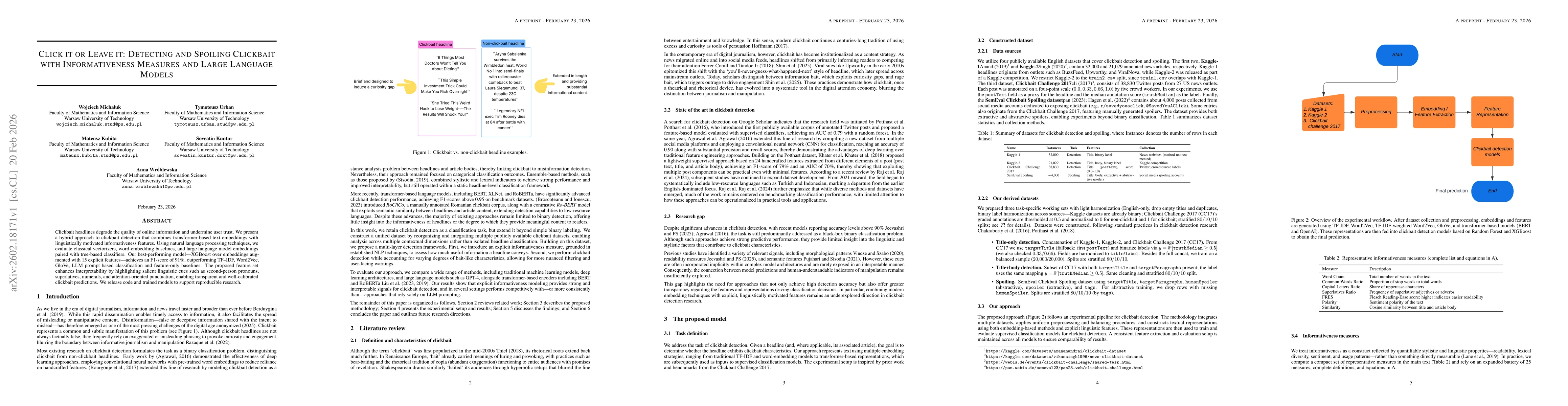 Thumbnail for Click it or Leave it: Detecting and Spoiling Clickbait with Informativeness Measures and Large Language Models