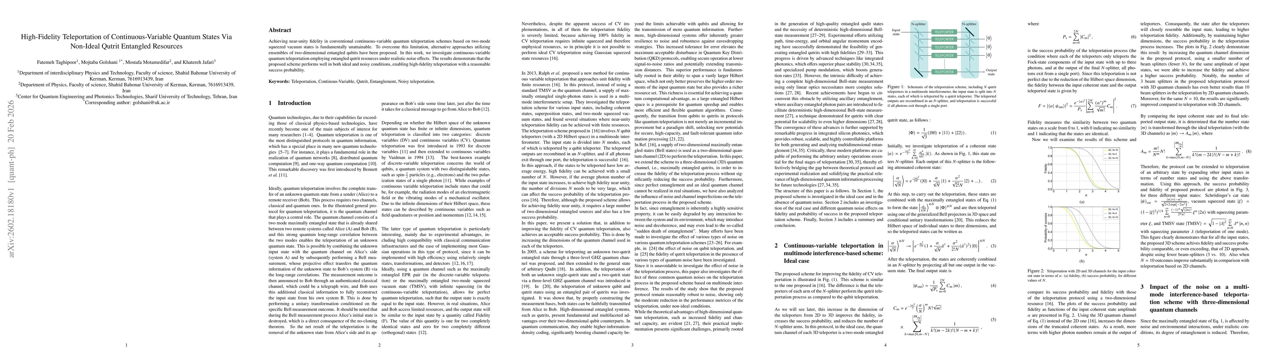Thumbnail for High-Fidelity Teleportation of Continuous-Variable Quantum States Via Non-Ideal Qutrit Entangled Resources