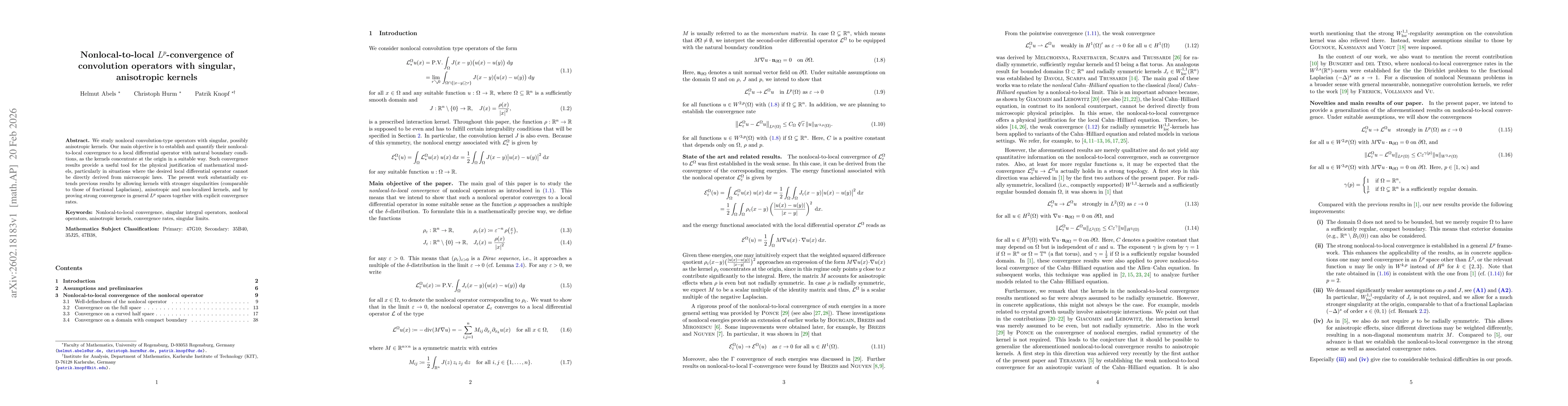 Thumbnail for Nonlocal-to-local $L^p$-convergence of convolution operators with singular, anisotropic kernels