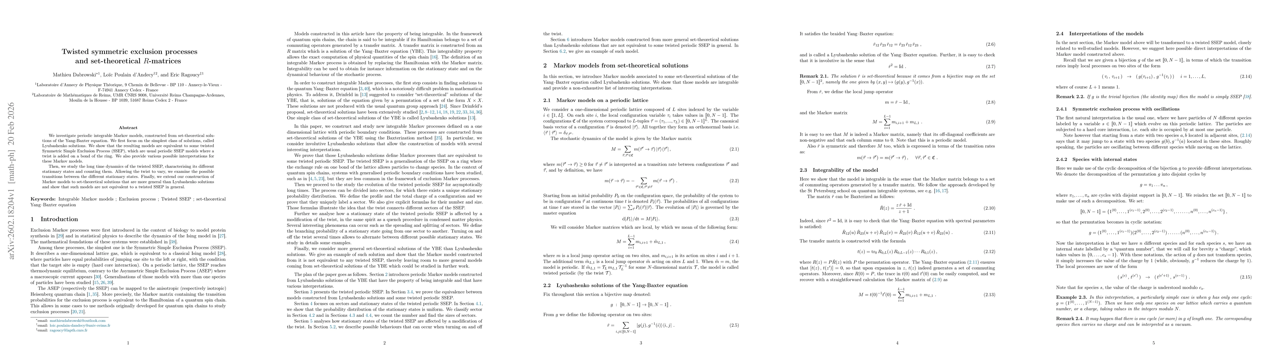 Thumbnail for Twisted symmetric exclusion processes and set-theoretical $R$-matrices