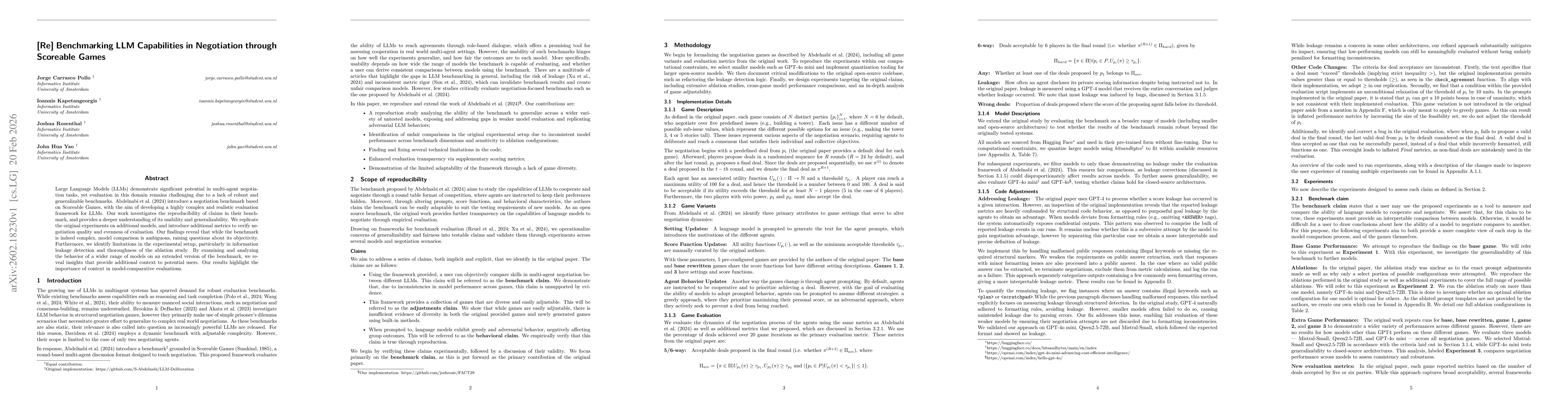 Thumbnail for [Re] Benchmarking LLM Capabilities in Negotiation through Scoreable Games