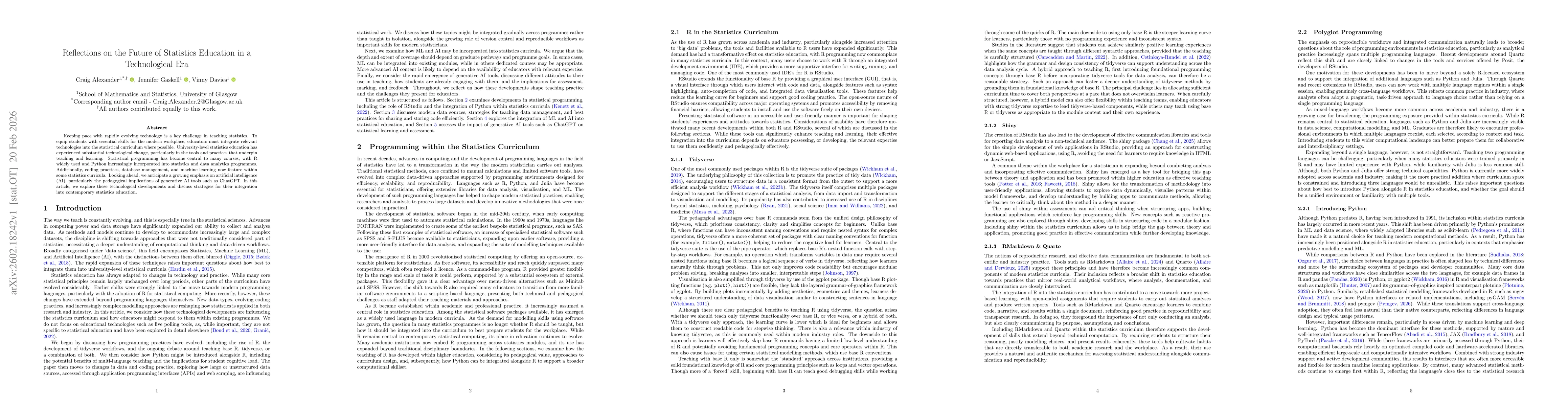 Thumbnail for Reflections on the Future of Statistics Education in a Technological Era
