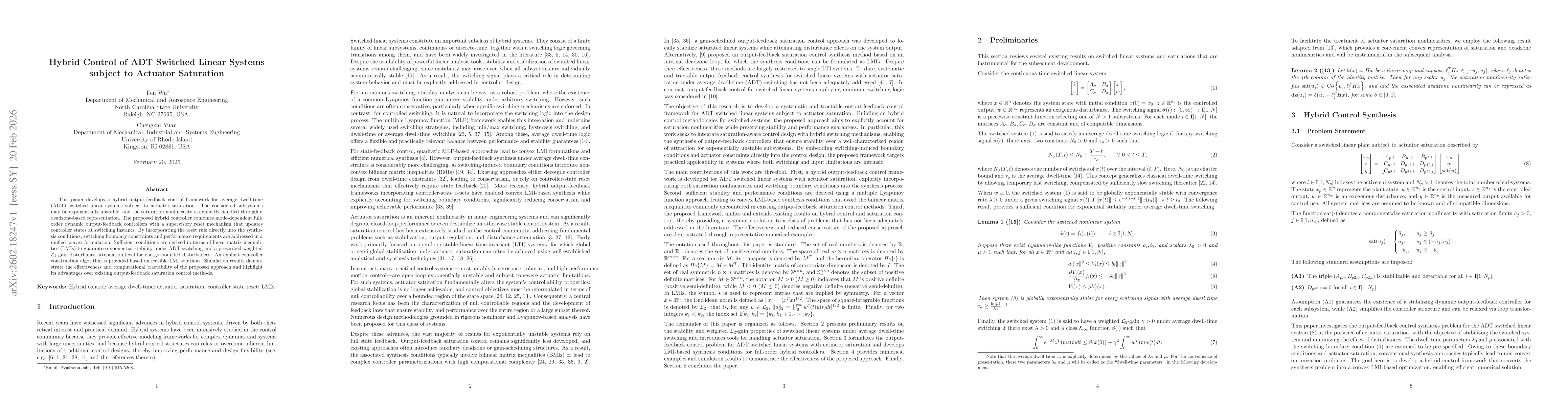 Thumbnail for Hybrid Control of ADT Switched Linear Systems subject to Actuator Saturation