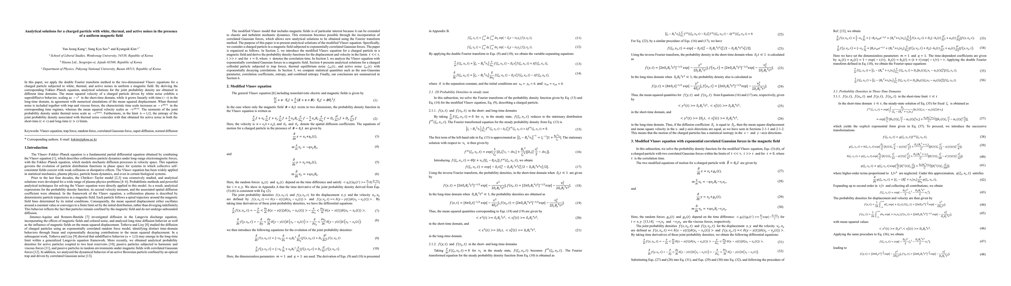 Thumbnail for Analytical solutions for a charged particle with white, thermal, and active noises in the presence of a uniform magnetic field