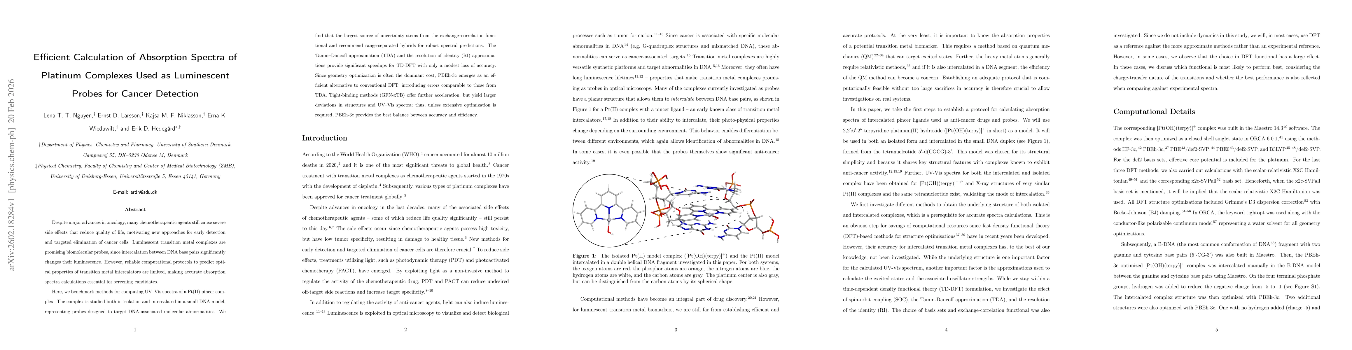 Thumbnail for Efficient Calculation of Absorption Spectra of Platinum Complexes Used as Luminescent Probes for Cancer Detection