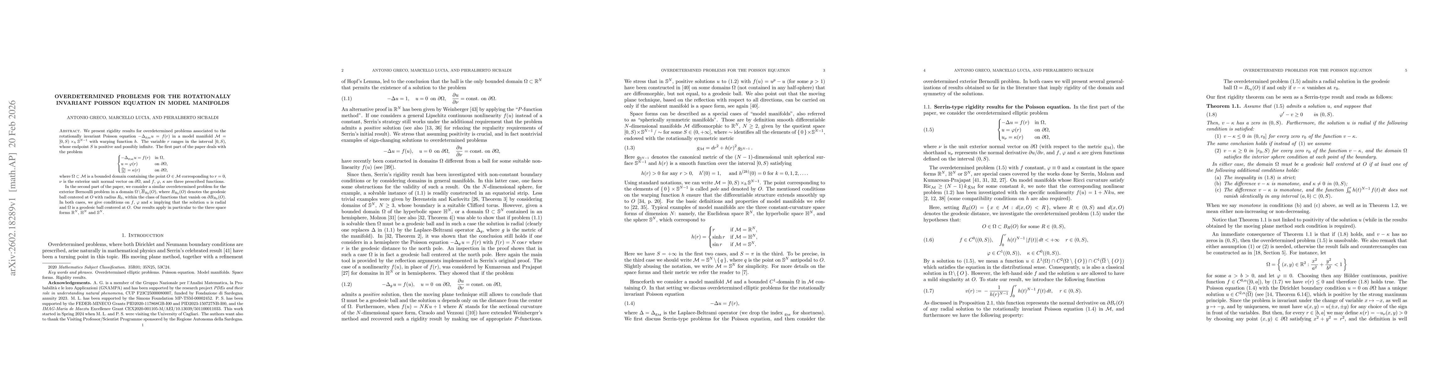 Thumbnail for Overdetermined problems for the rotationally invariant Poisson equation in model manifolds