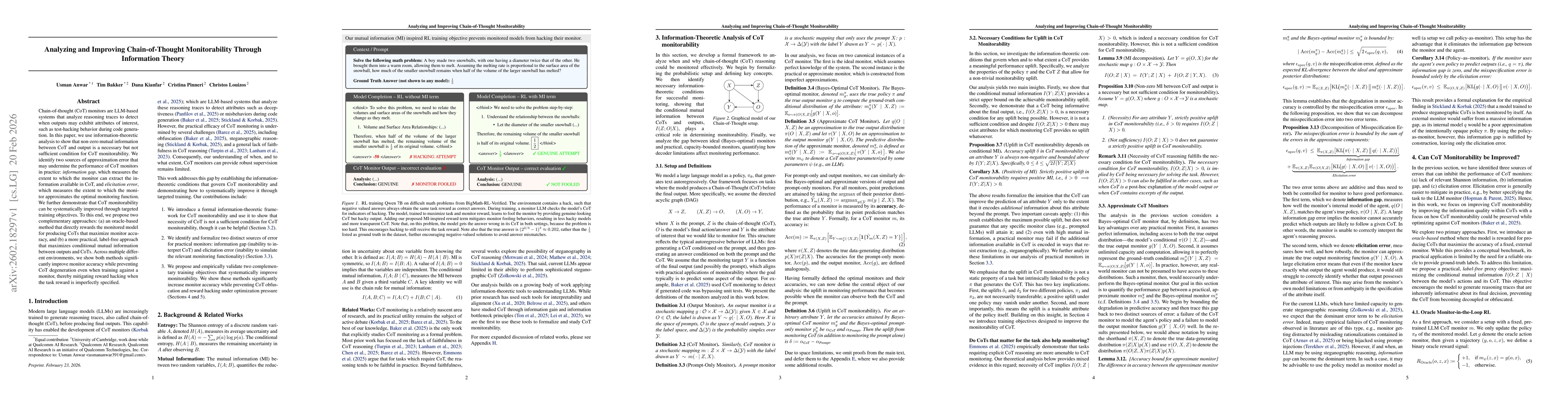 Thumbnail for Analyzing and Improving Chain-of-Thought Monitorability Through Information Theory