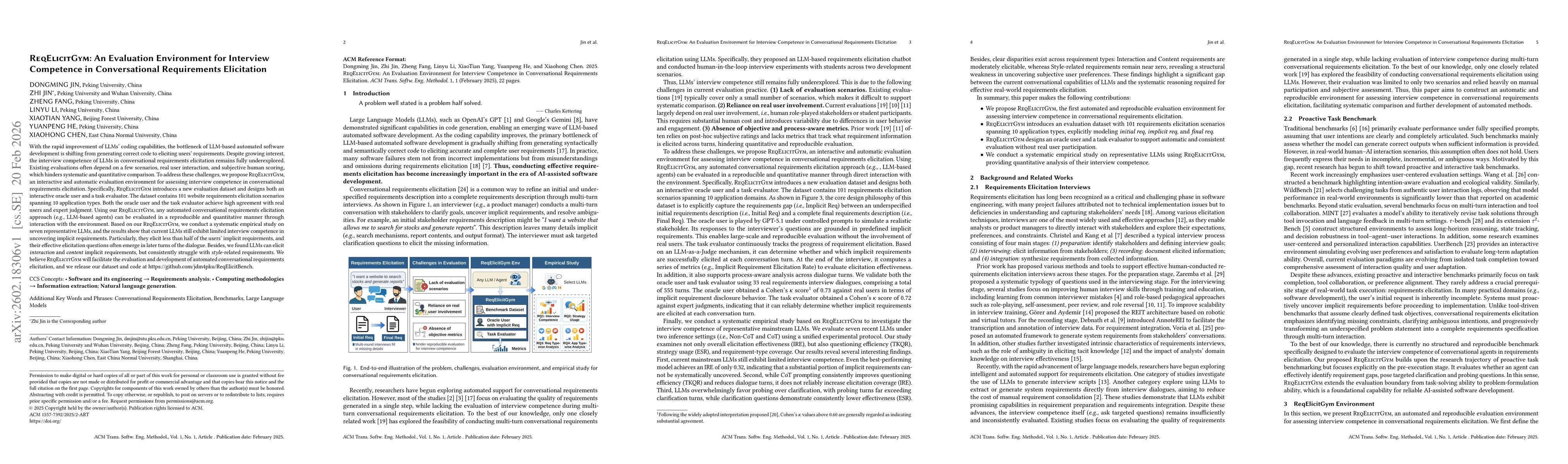 Thumbnail for ReqElicitGym: An Evaluation Environment for Interview Competence in Conversational Requirements Elicitation