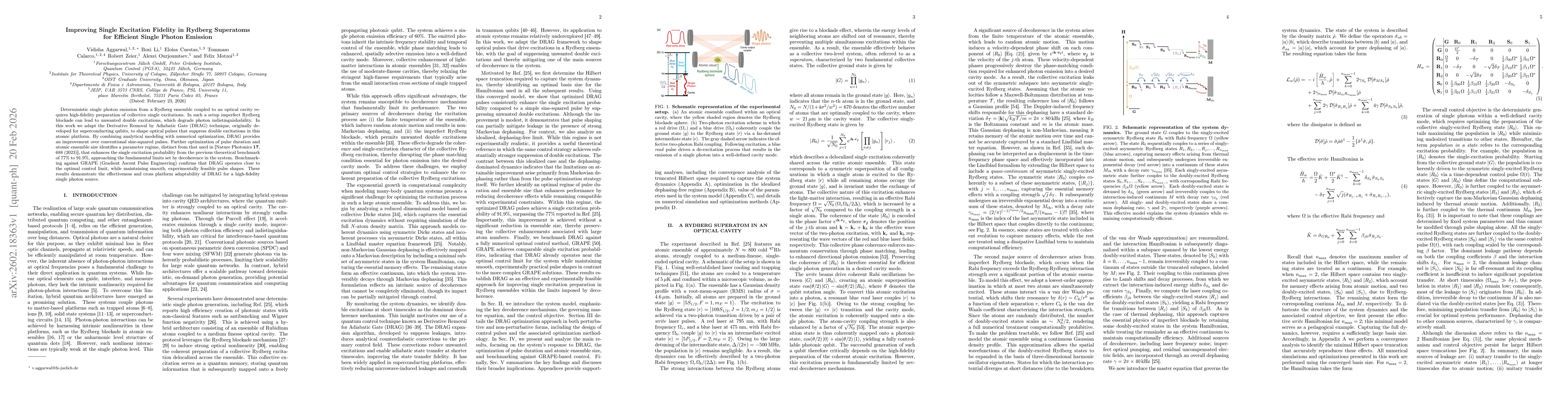 Thumbnail for Improving Single Excitation Fidelity in Rydberg Superatoms for Efficient Single Photon Emission