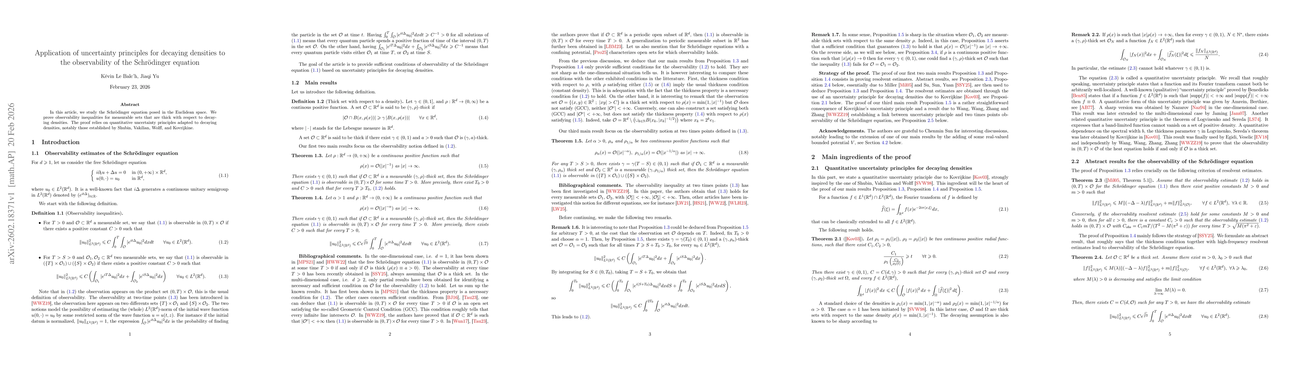Thumbnail for Application of uncertainty principles for decaying densities to the observability of the Schrödinger equation