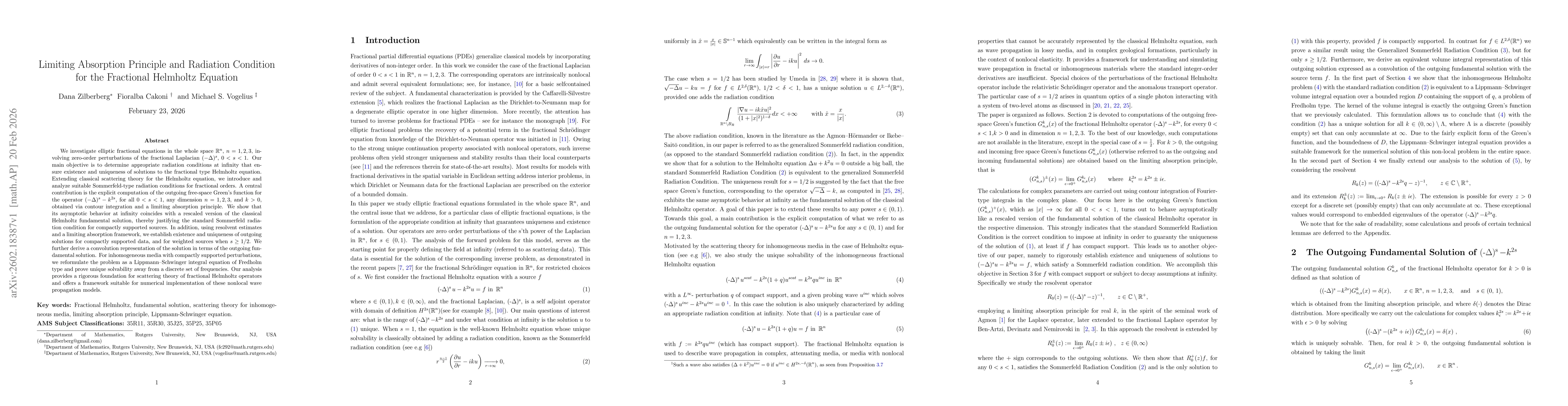 Thumbnail for Limiting Absorption Principle and Radiation Condition for the Fractional Helmholtz Equation