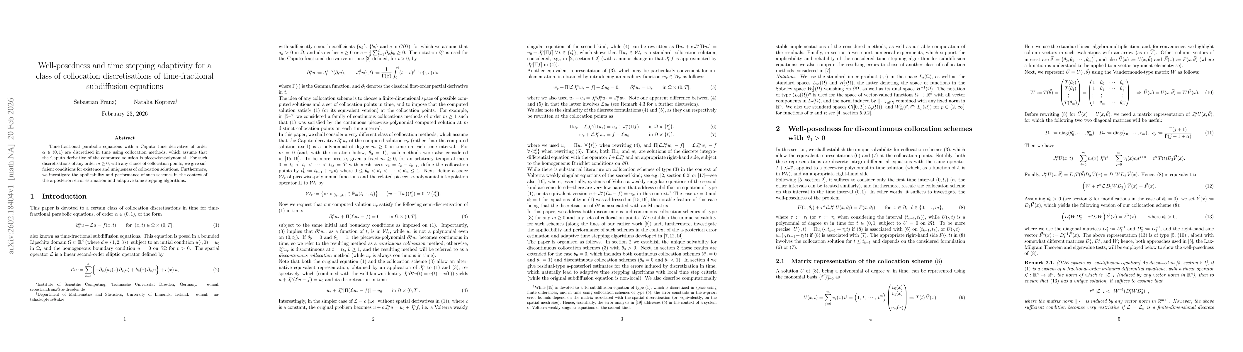 Thumbnail for Well-posedness and time stepping adaptivity for a class of collocation discretisations of time-fractional subdiffusion equations