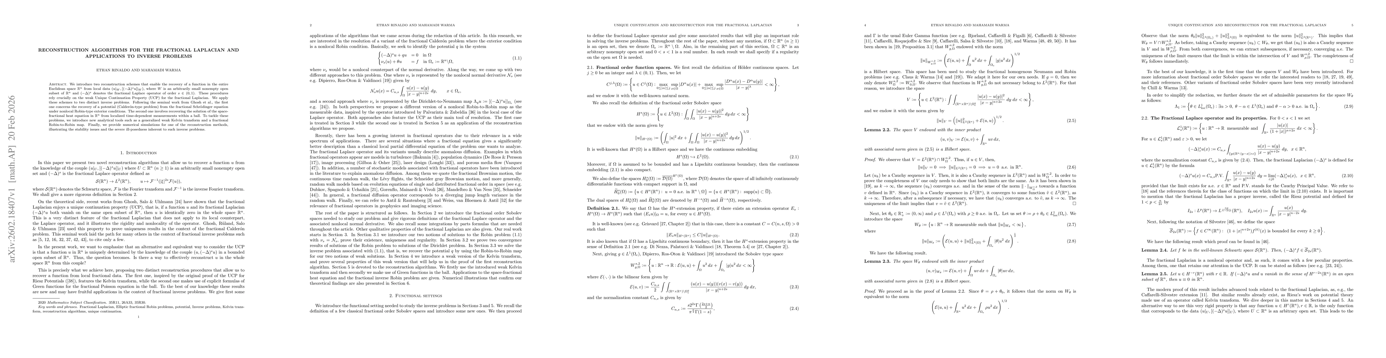 Thumbnail for Reconstruction algorithms for the fractional Laplacian and applications to inverse problems