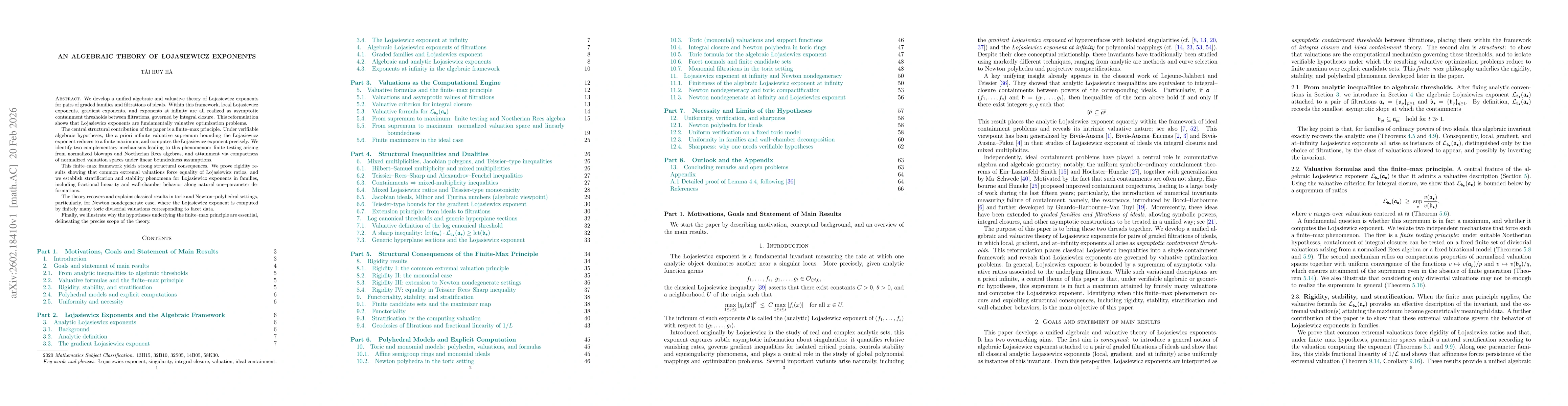Thumbnail for An algebraic theory of Lojasiewicz exponents