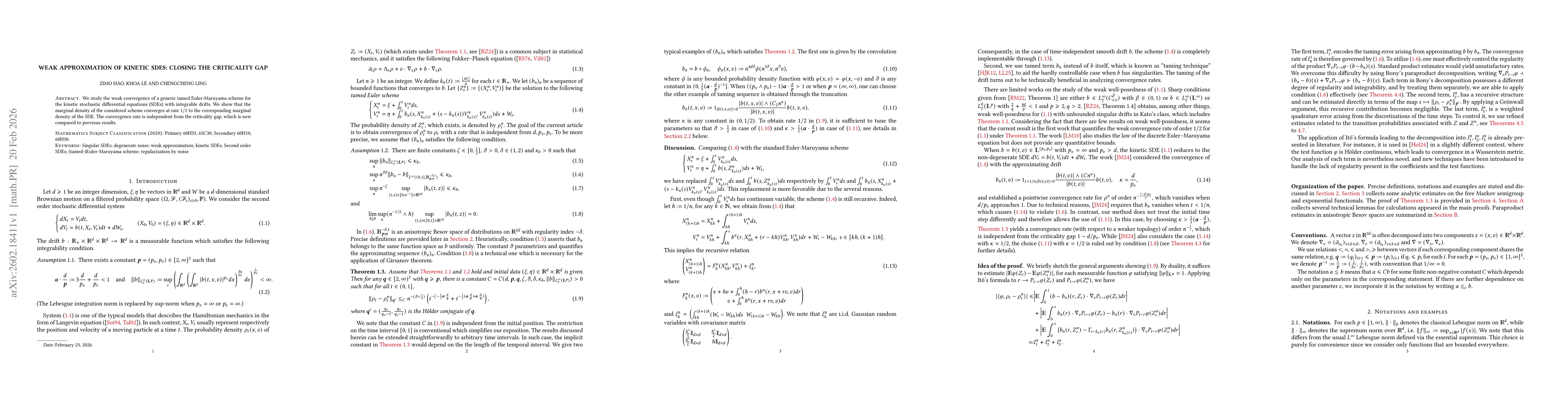 Thumbnail for Weak approximation of kinetic SDEs: closing the criticality gap