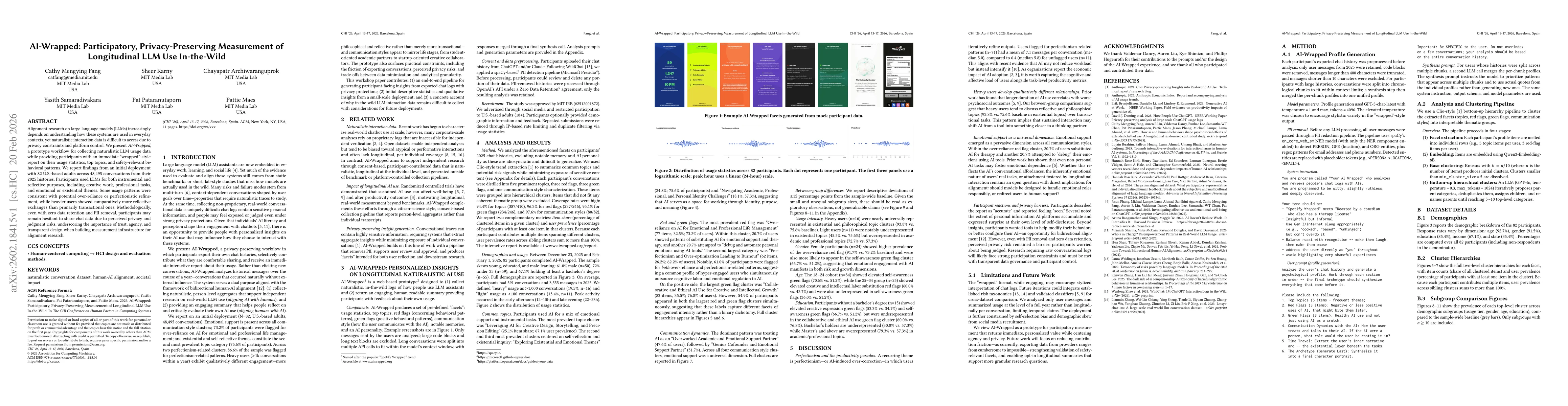 Thumbnail for AI-Wrapped: Participatory, Privacy-Preserving Measurement of Longitudinal LLM Use In-the-Wild