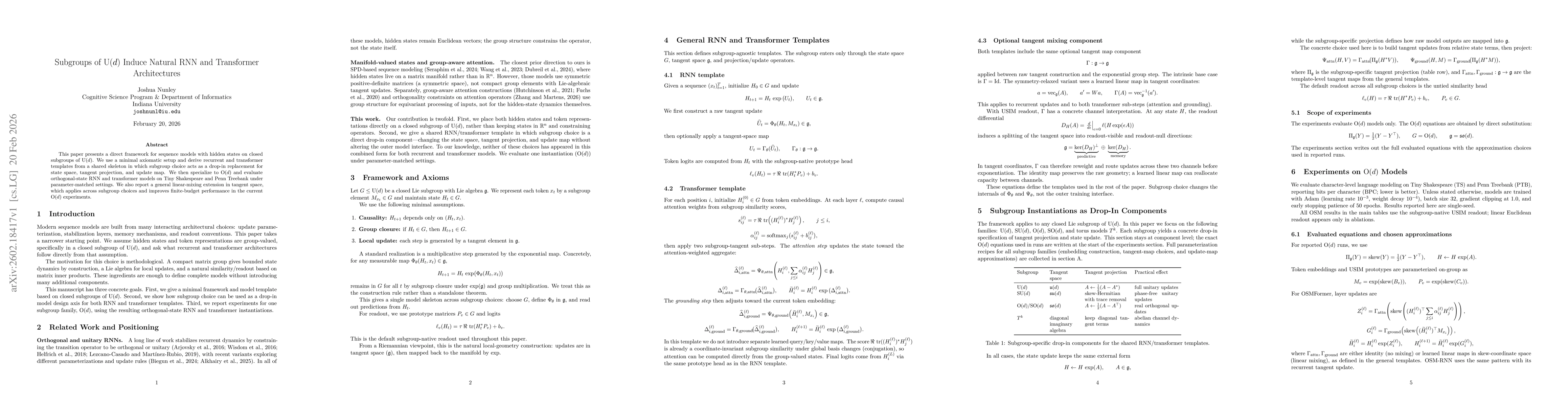 Thumbnail for Subgroups of $U(d)$ Induce Natural RNN and Transformer Architectures