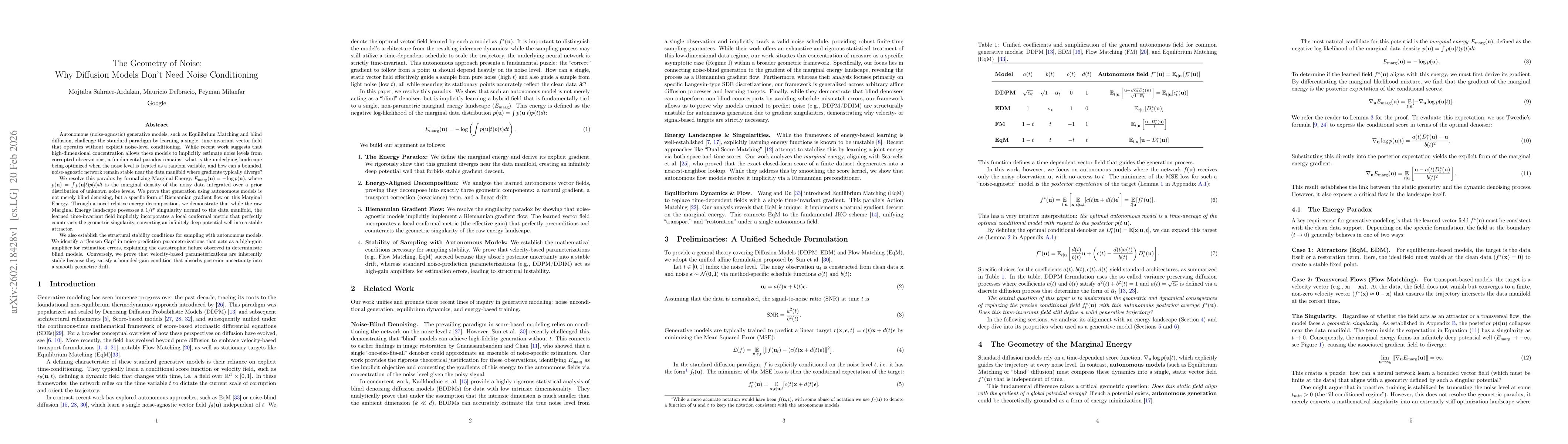 Thumbnail for The Geometry of Noise: Why Diffusion Models Don't Need Noise Conditioning
