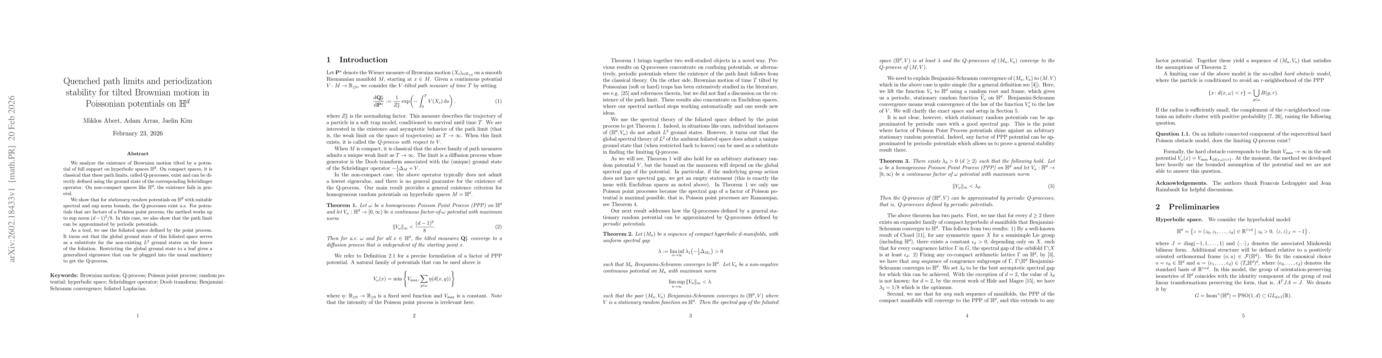 Thumbnail for Quenched path limits and periodization stability for tilted Brownian motion in Poissonian potentials on $\mathbb{H}^d$