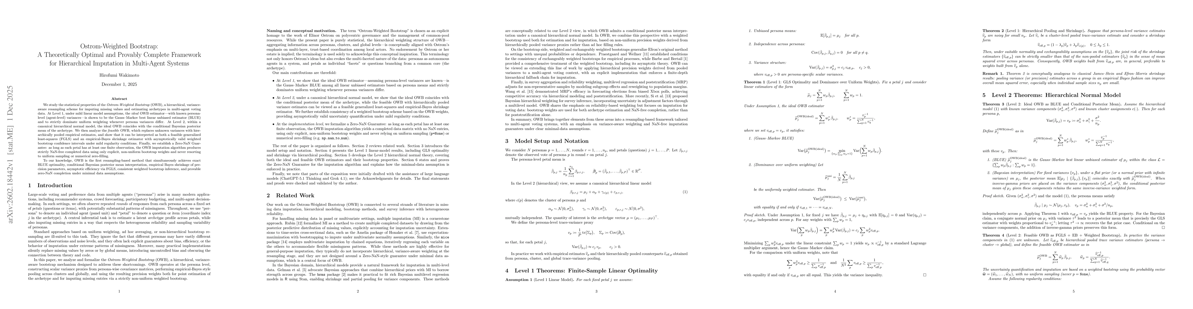 Thumbnail for Ostrom-Weighted Bootstrap: A Theoretically Optimal and Provably Complete Framework for Hierarchical Imputation in Multi-Agent Systems