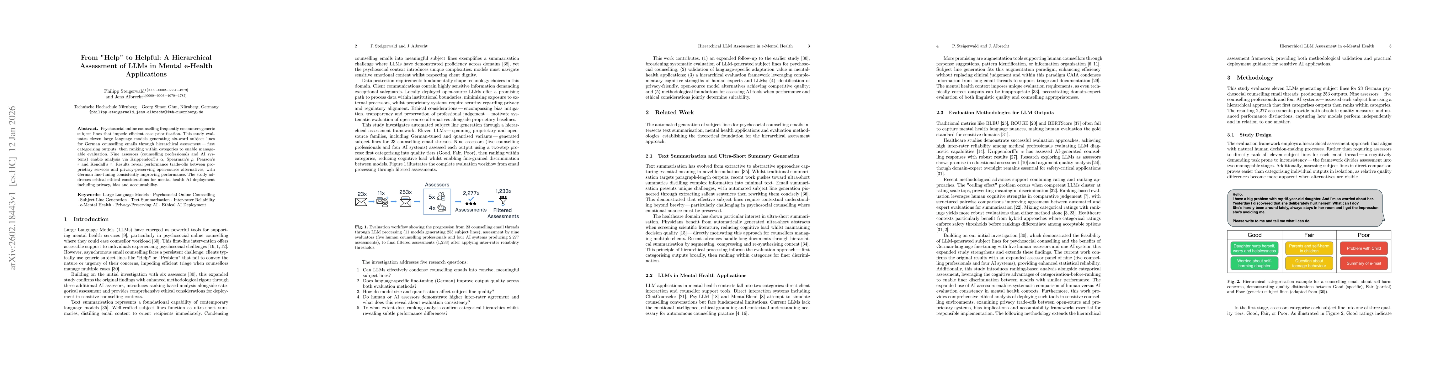 Thumbnail for From "Help" to Helpful: A Hierarchical Assessment of LLMs in Mental e-Health Applications
