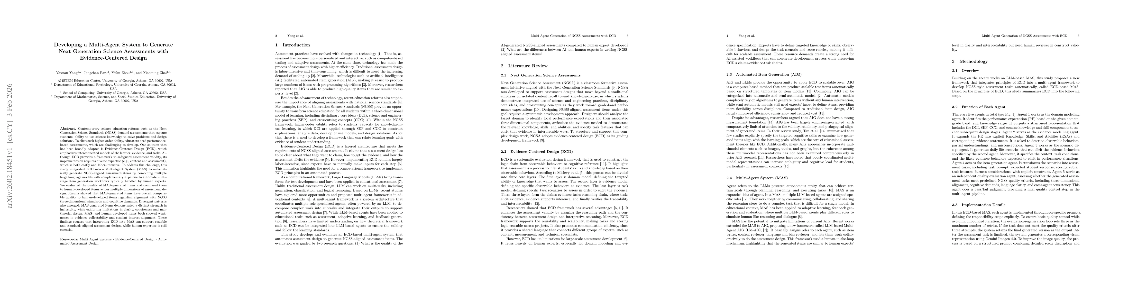 Thumbnail for Developing a Multi-Agent System to Generate Next Generation Science Assessments with Evidence-Centered Design