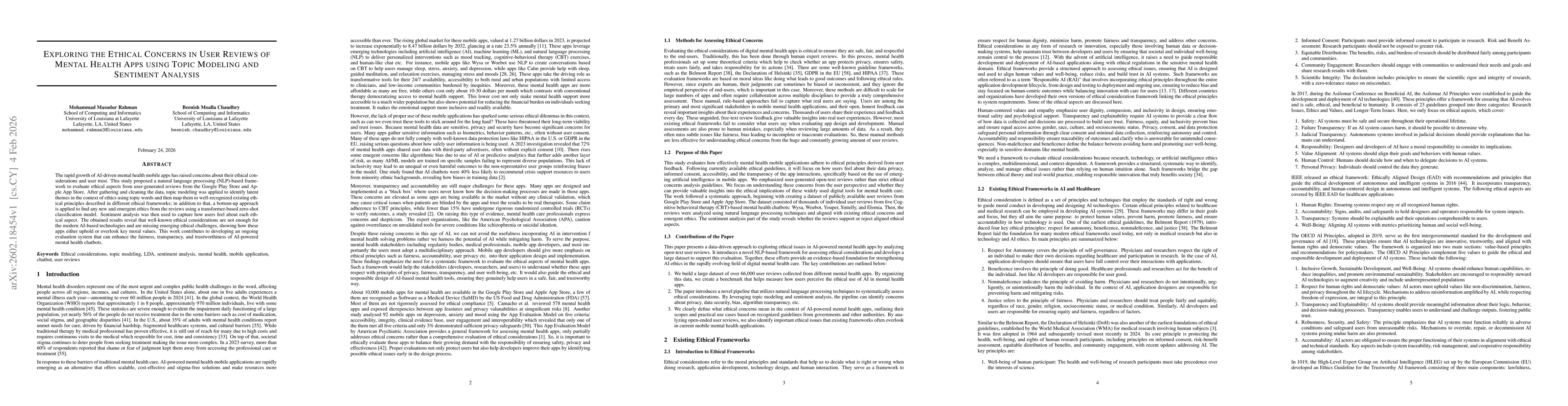 Thumbnail for Exploring the Ethical Concerns in User Reviews of Mental Health Apps using Topic Modeling and Sentiment Analysis