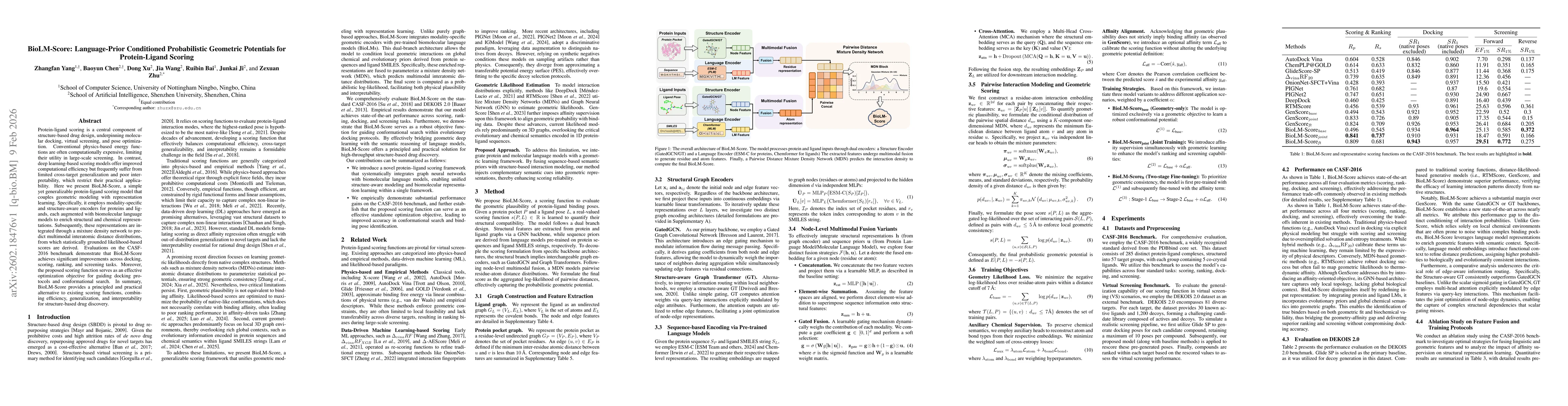 Thumbnail for BioLM-Score: Language-Prior Conditioned Probabilistic Geometric Potentials for Protein-Ligand Scoring