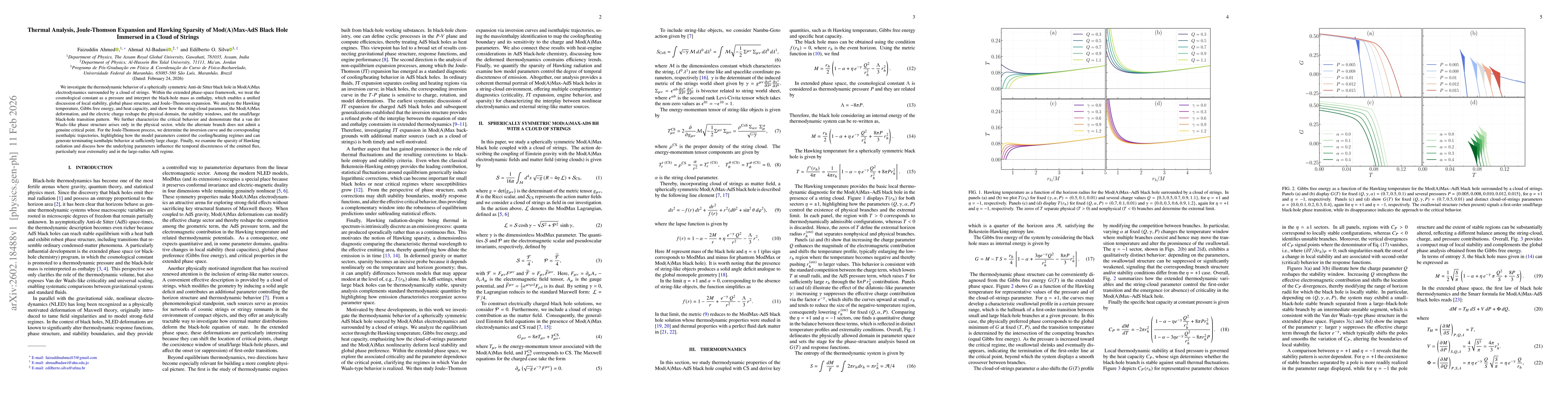 Thumbnail for Thermal Analysis, Joule-Thomson Expansion and Hawking Sparsity of Mod(A)Max-AdS Black Hole Immersed in a Cloud of Strings