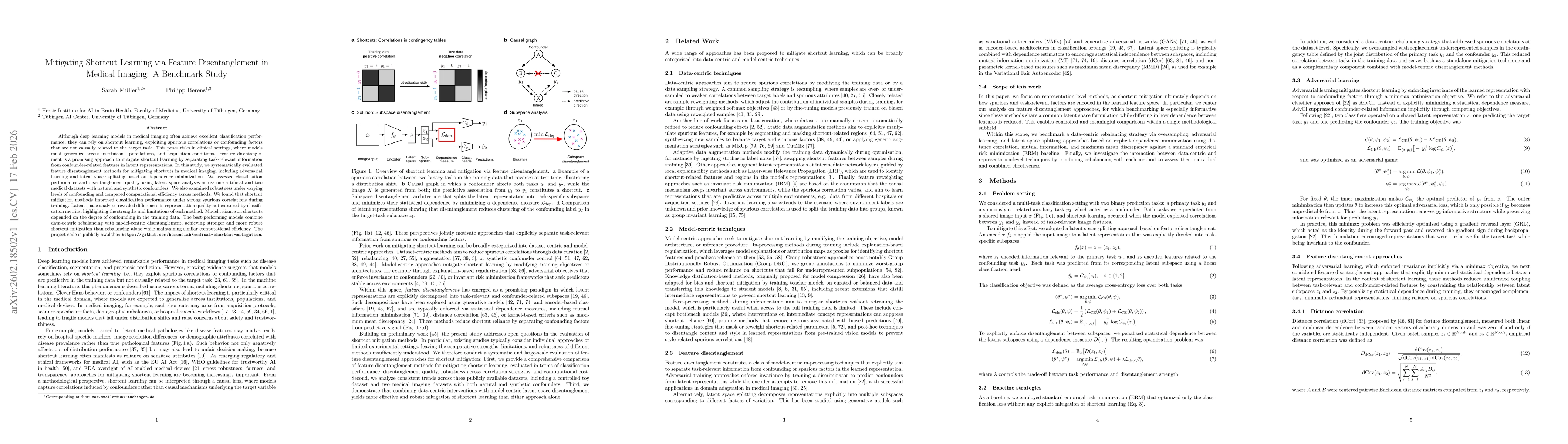 Thumbnail for Mitigating Shortcut Learning via Feature Disentanglement in Medical Imaging: A Benchmark Study