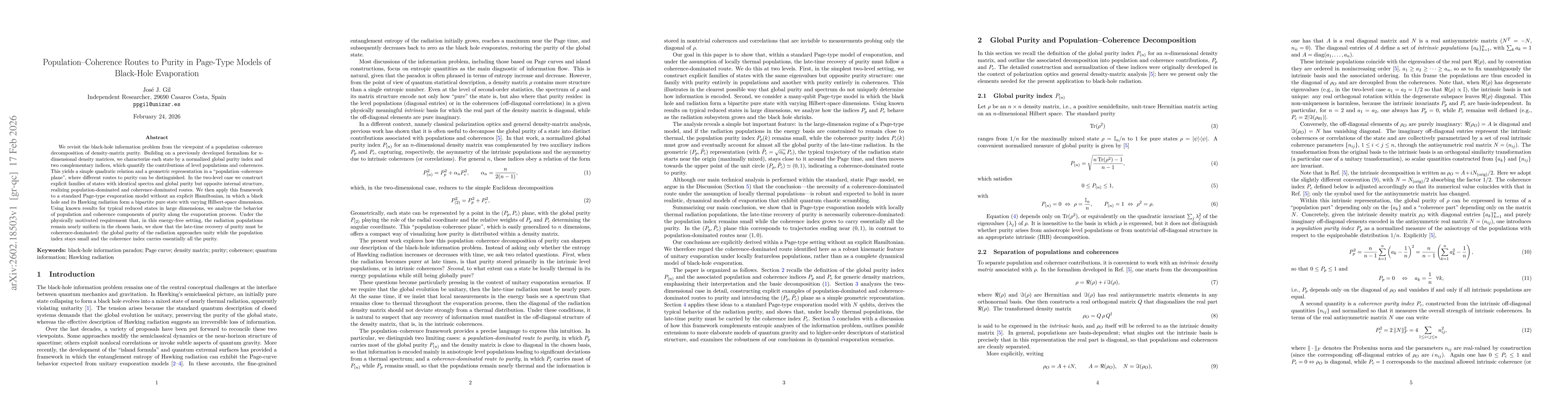 Thumbnail for Population-coherence routes to purity in Page-type models of black-hole evaporation