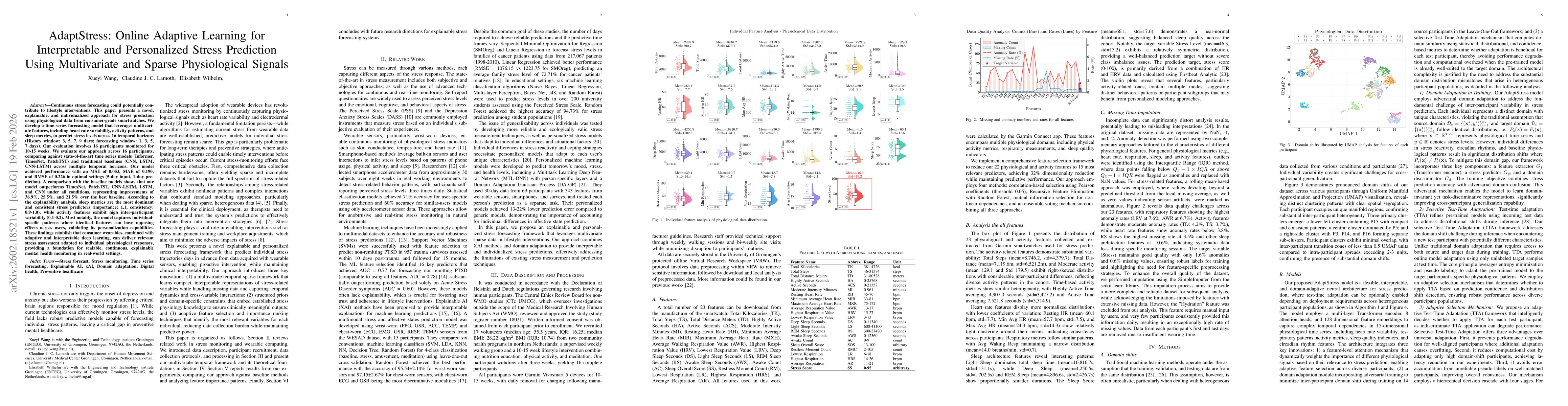 Thumbnail for AdaptStress: Online Adaptive Learning for Interpretable and Personalized Stress Prediction Using Multivariate and Sparse Physiological Signals