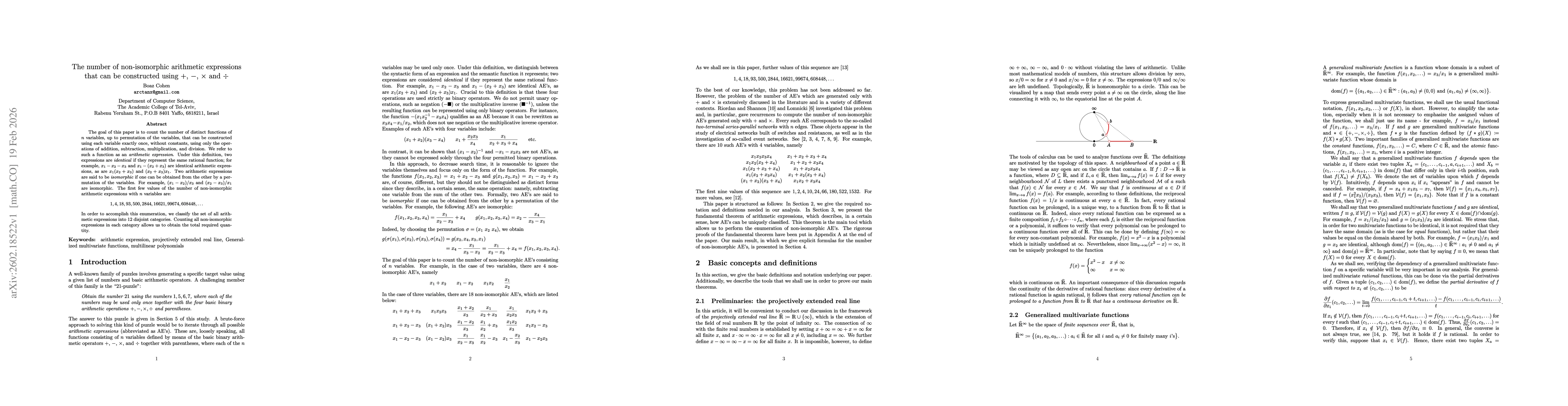 Thumbnail for The number of non-isomorphic arithmetic expressions that can be constructed using +,-,x and /