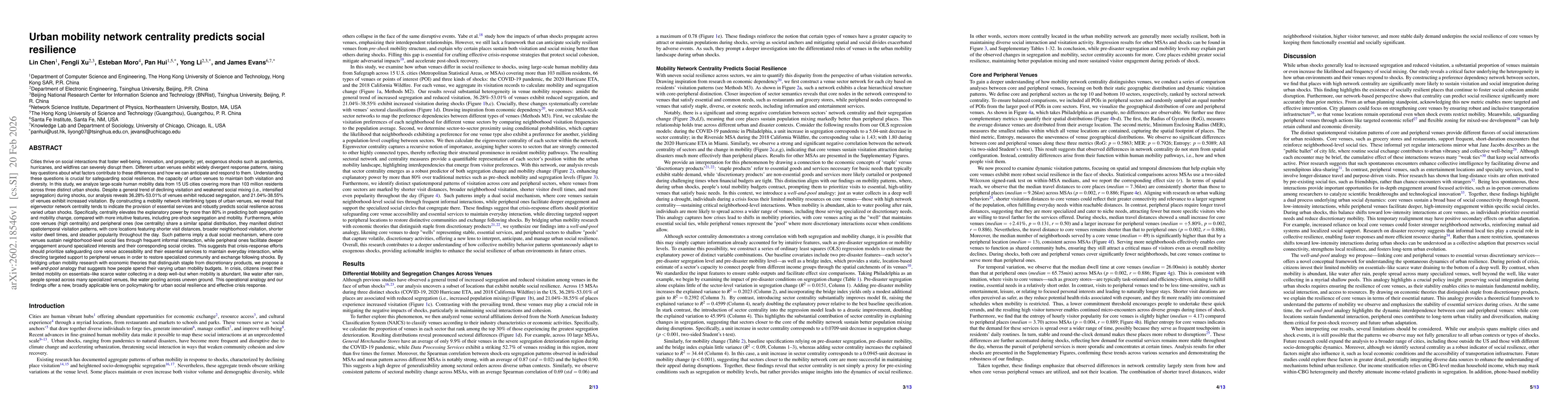 Thumbnail for Urban mobility network centrality predicts social resilience
