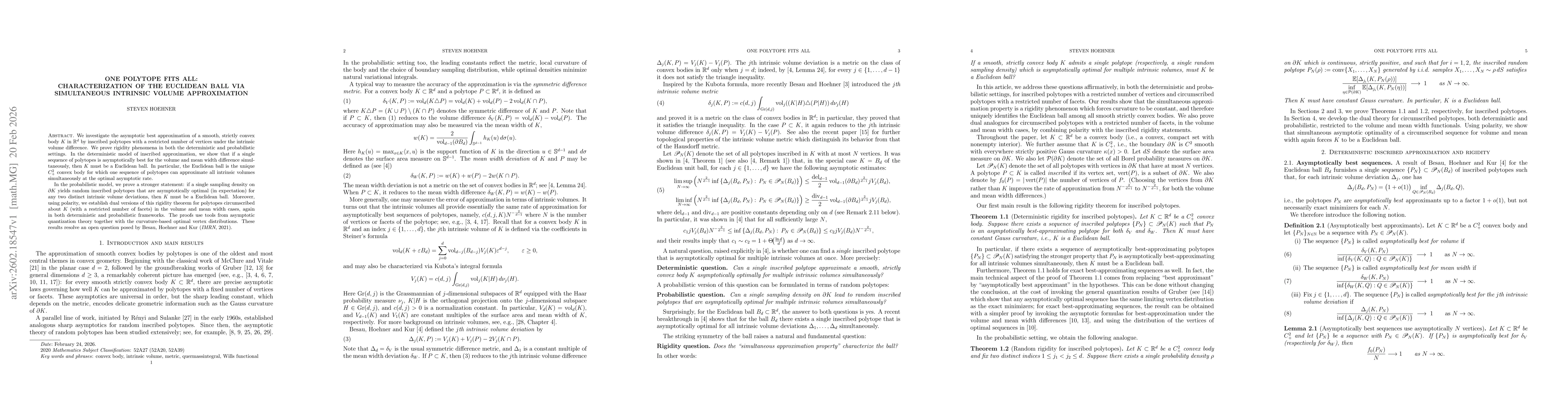 Thumbnail for One polytope fits all: Characterization of the Euclidean ball via simultaneous intrinsic volume approximation