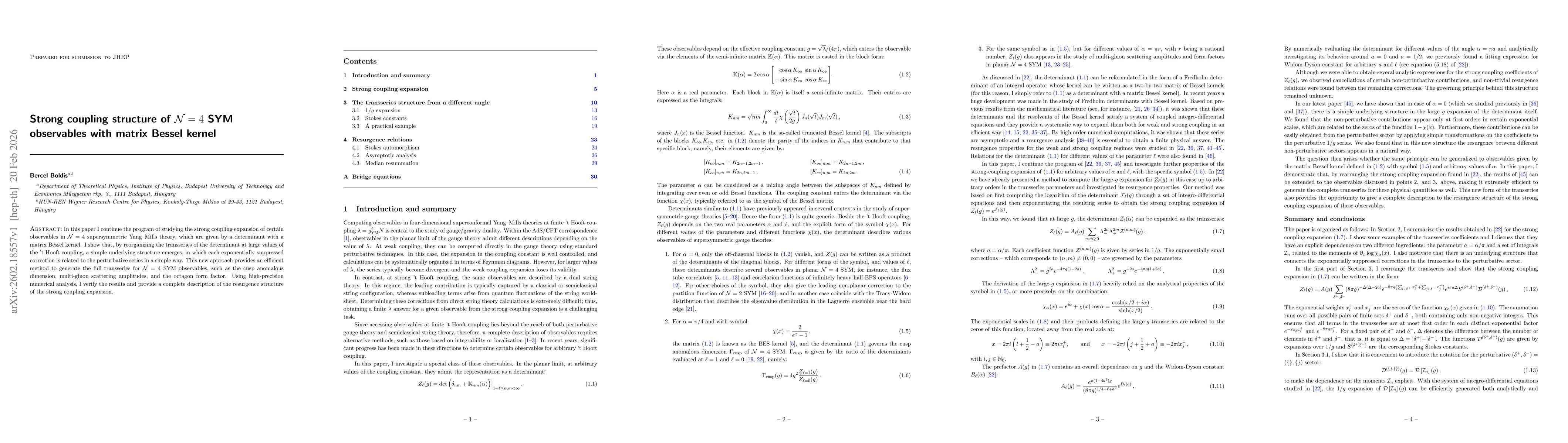 Thumbnail for Strong coupling structure of $\mathcal{N}=4$ SYM observables with matrix Bessel kernel