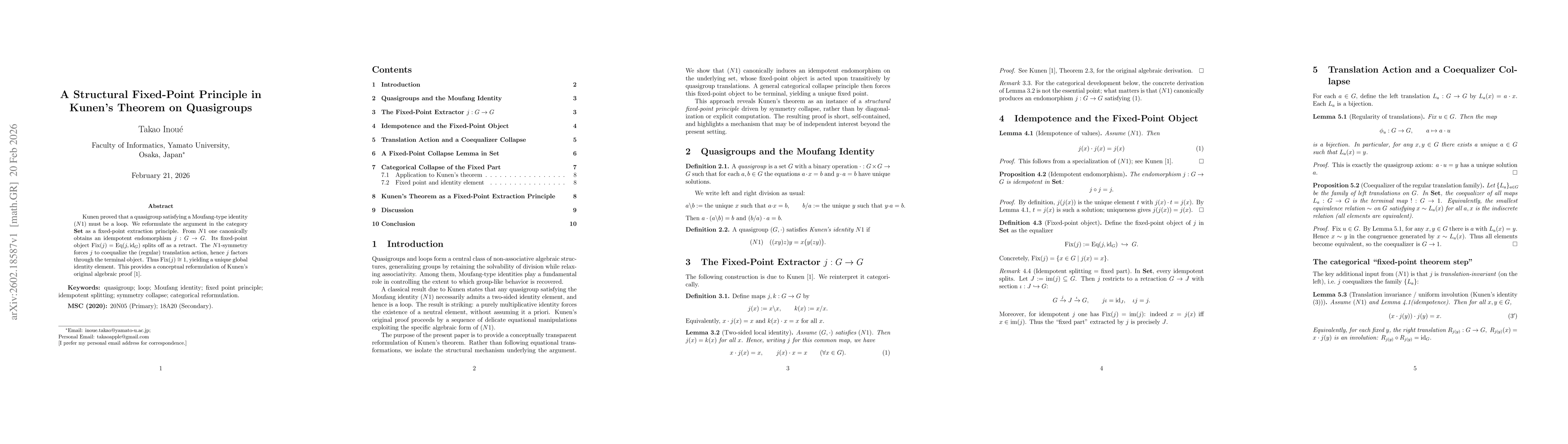 Thumbnail for A Structural Fixed-Point Principle in Kunen's Theorem on Quasigroups