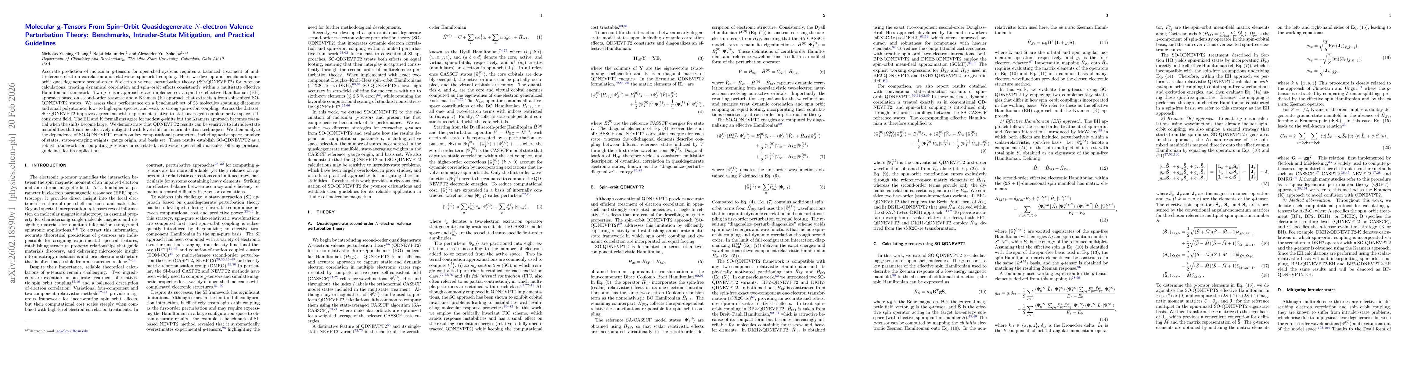 Thumbnail for Molecular g-Tensors From Spin-Orbit Quasidegenerate N-electron Valence Perturbation Theory: Benchmarks, Intruder-State Mitigation, and Practical Guidelines