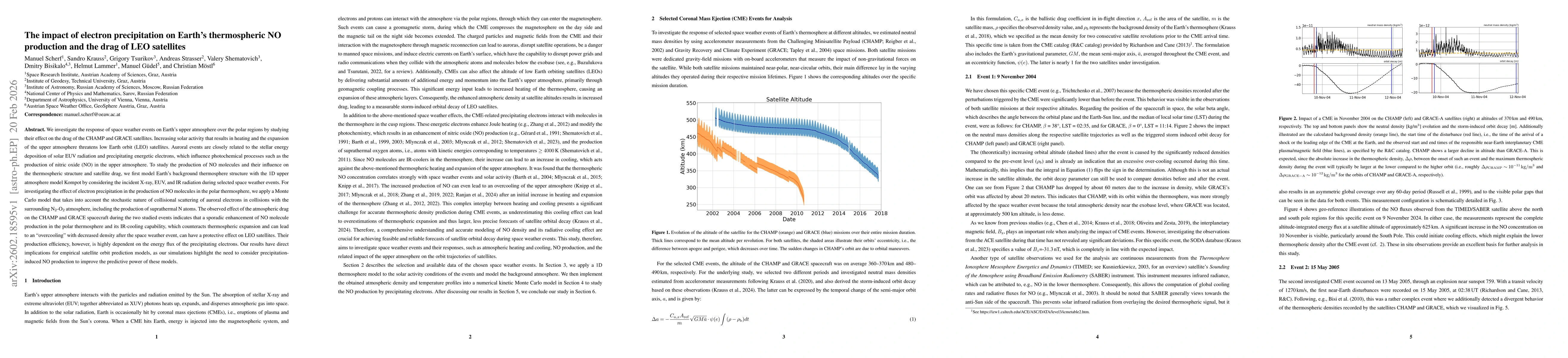 Thumbnail for The impact of electron precipitation on Earth's thermospheric NO production and the drag of LEO satellites