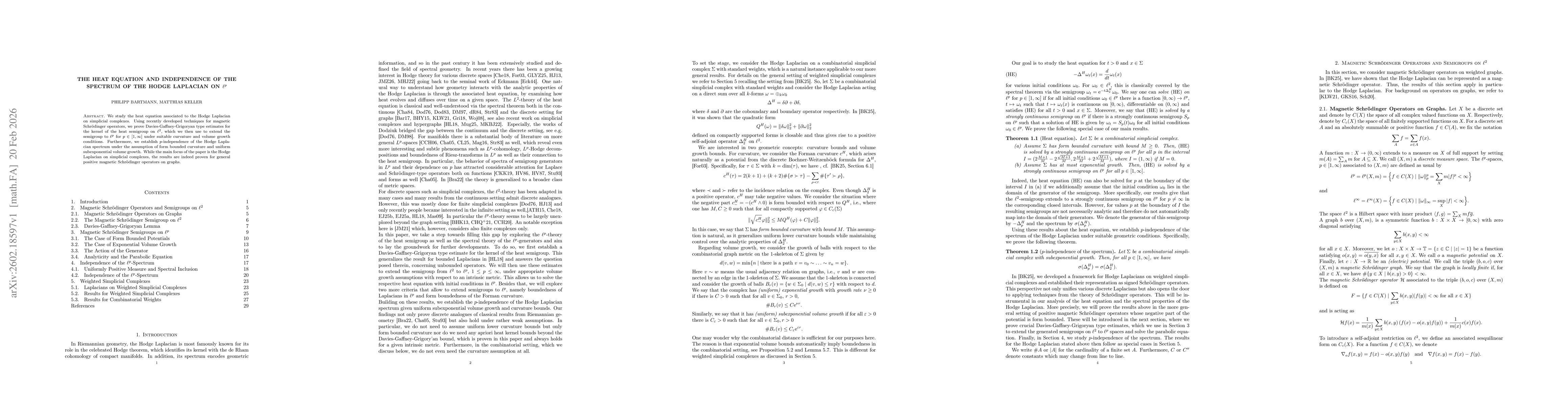 Thumbnail for The heat equation and independence of the spectrum of the Hodge Laplacian on $\ell^p$