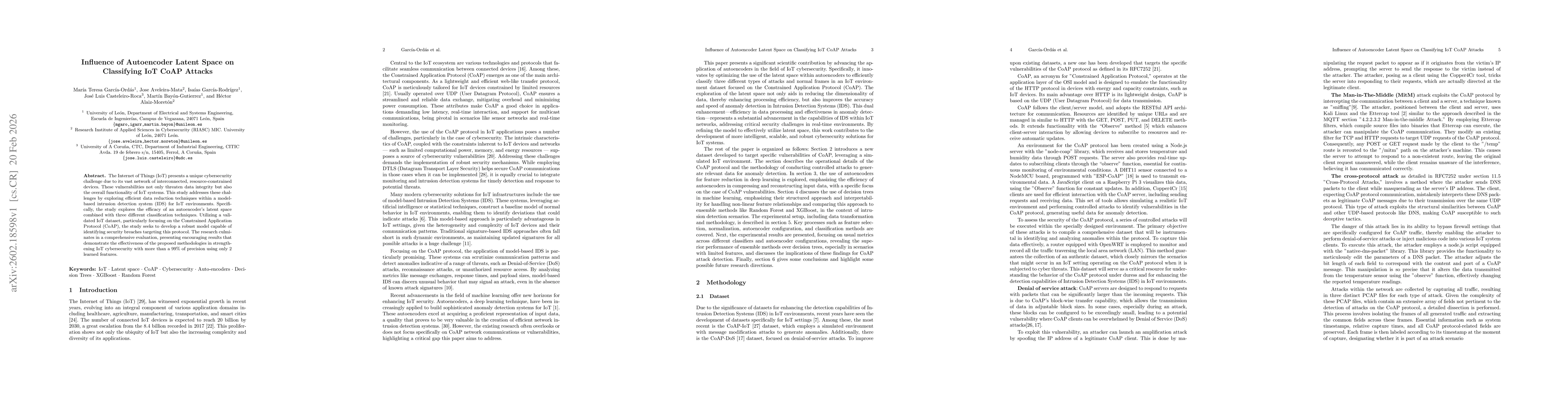 Thumbnail for Influence of Autoencoder Latent Space on Classifying IoT CoAP Attacks