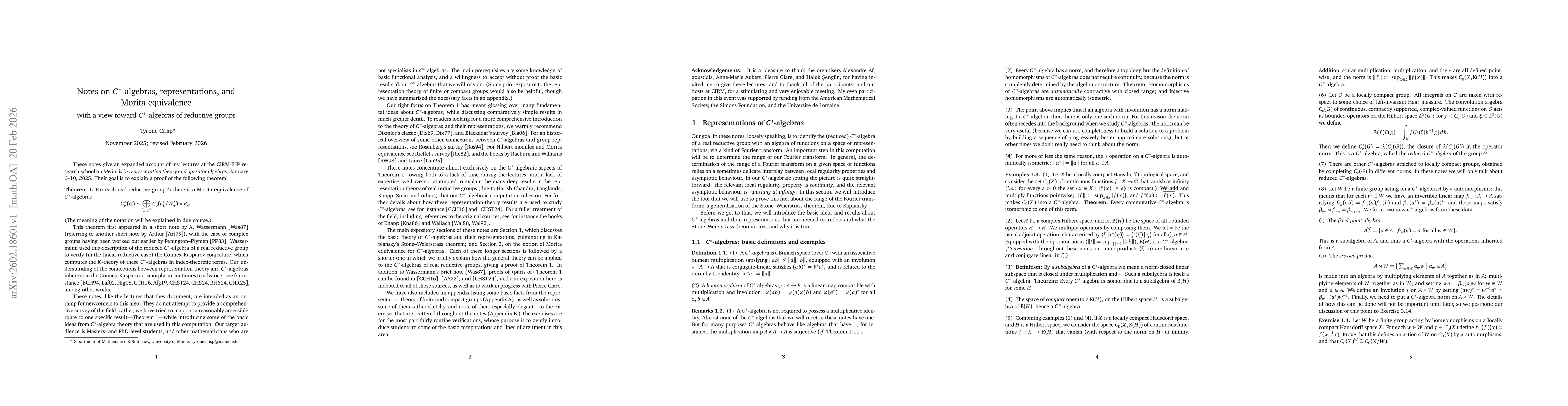 Thumbnail for Notes on C*-algebras, representations, and Morita equivalence (with a view toward C*-algebras of reductive groups)